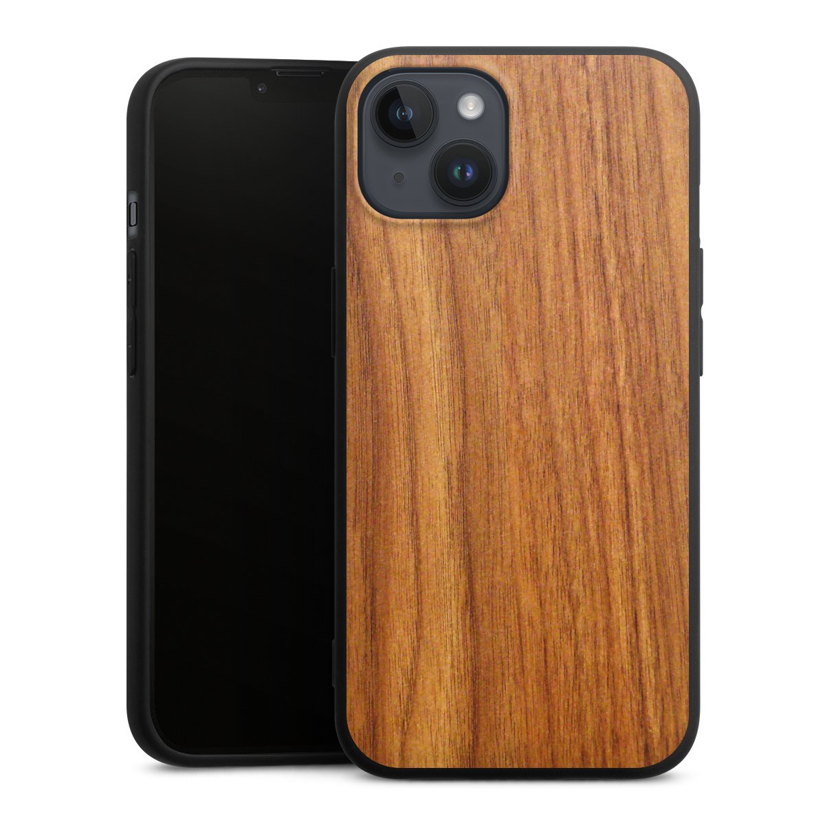 iPhone 14 Plus Handy Premium Silikon Hülle Handyhülle schwarz Case Wood Larch Wooden Look Silikon Premium Case