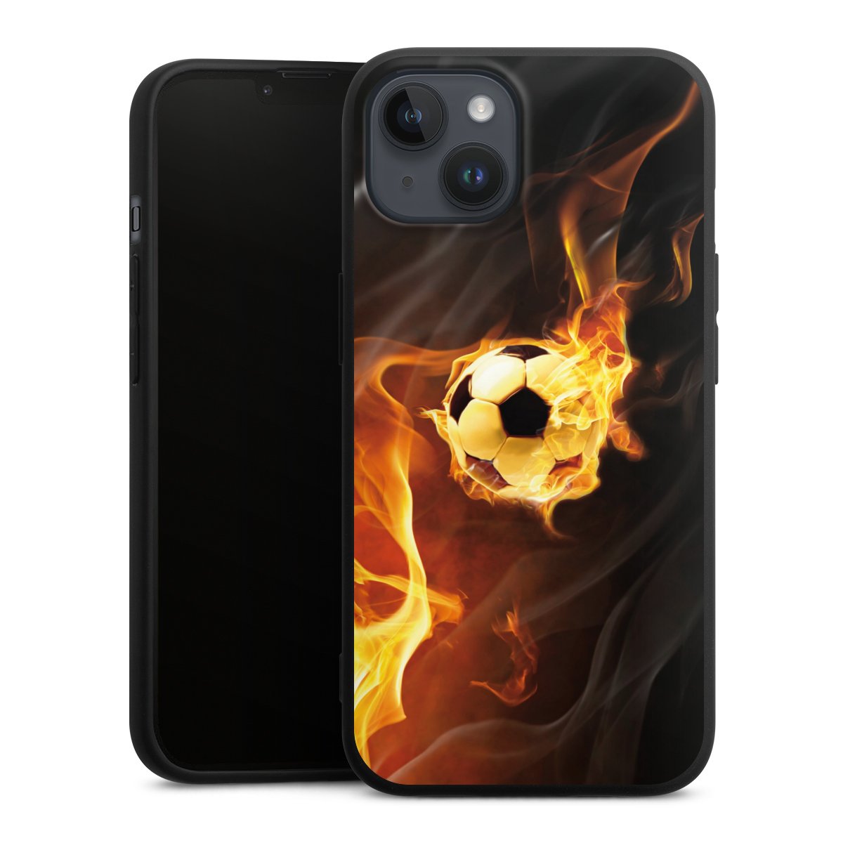 iPhone 14 Plus Handy Premium Silikon Hülle Handyhülle schwarz Case Ball Fire Soccer Silikon Premium Case