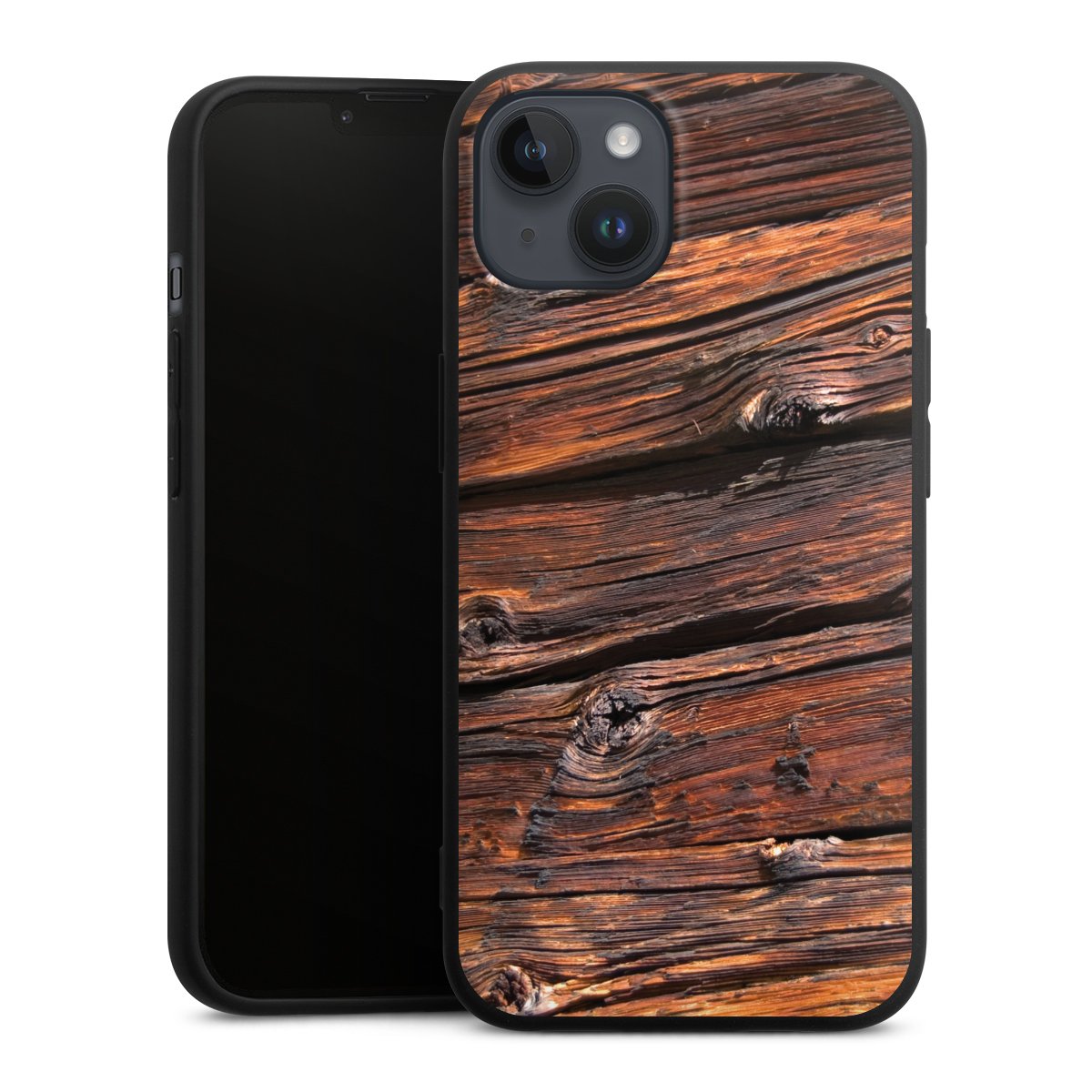 iPhone 14 Plus Handy Premium Silikon Hülle Handyhülle schwarz Case Beams Wooden Look Wood Silikon Premium Case