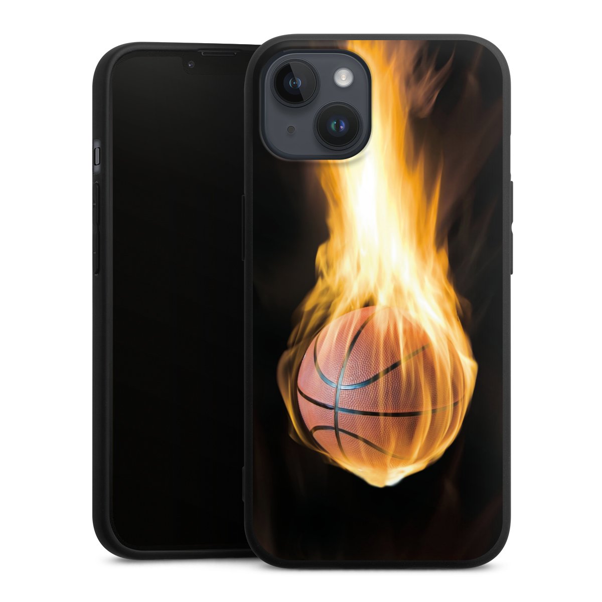 iPhone 14 Plus Handy Premium Silikon Hülle Handyhülle schwarz Case Basketball Sports Fire Silikon Premium Case