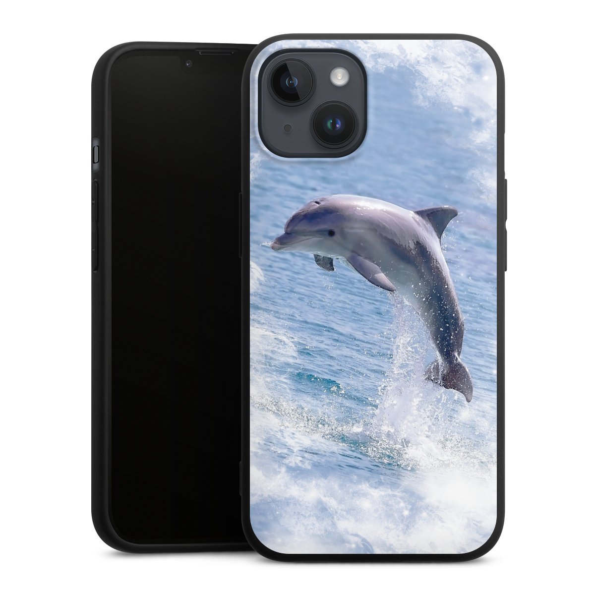 iPhone 14 Plus Handy Premium Silikon Hülle Handyhülle schwarz Case Dolphin Ocean Wale Silikon Premium Case