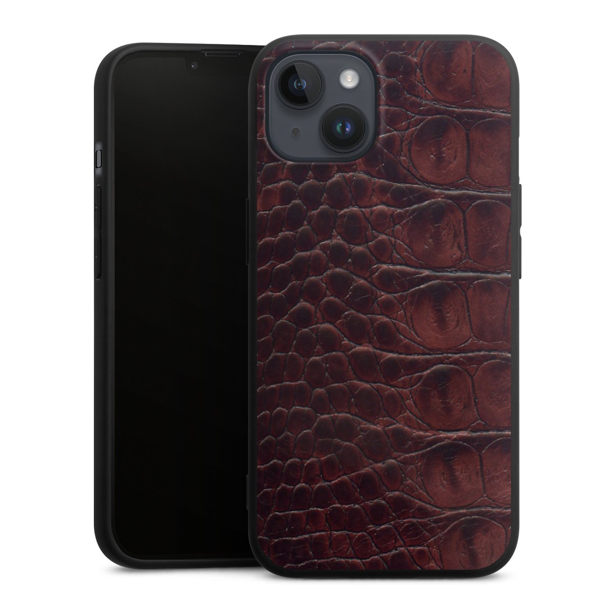 iPhone 14 Plus Handy Premium Silikon Hülle Handyhülle schwarz Case Crocodile Animal Print Leather Silikon Premium Case