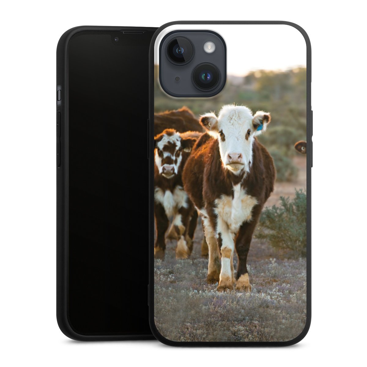 iPhone 14 Plus Handy Premium Silikon Hülle Handyhülle schwarz Case Cow Farmer Calf Silikon Premium Case