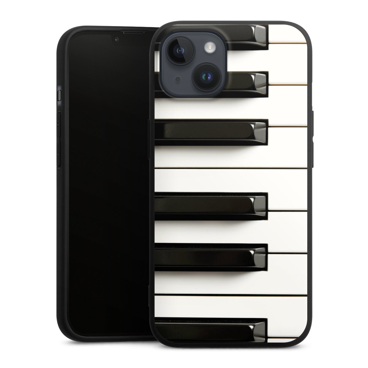 iPhone 14 Plus Handy Premium Silikon Hülle Handyhülle schwarz Case Klavier Piano Music Silikon Premium Case