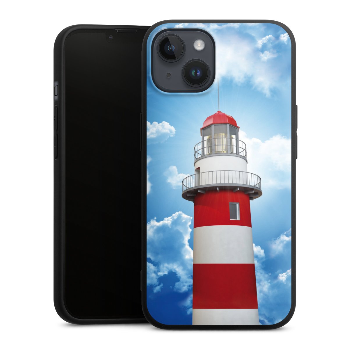 iPhone 14 Plus Handy Premium Silikon Hülle Handyhülle schwarz Case Lighthouse Sky Cloud Silikon Premium Case