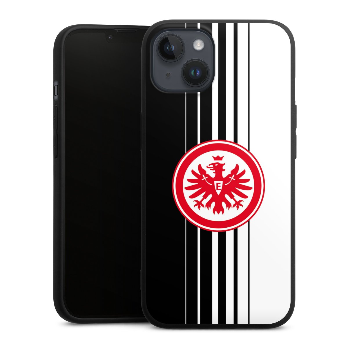 iPhone 14 Plus Handy Premium Silikon Hülle Handyhülle schwarz Case Stripes Eintracht Frankfurt Official Licensed Product Silikon Premium Case