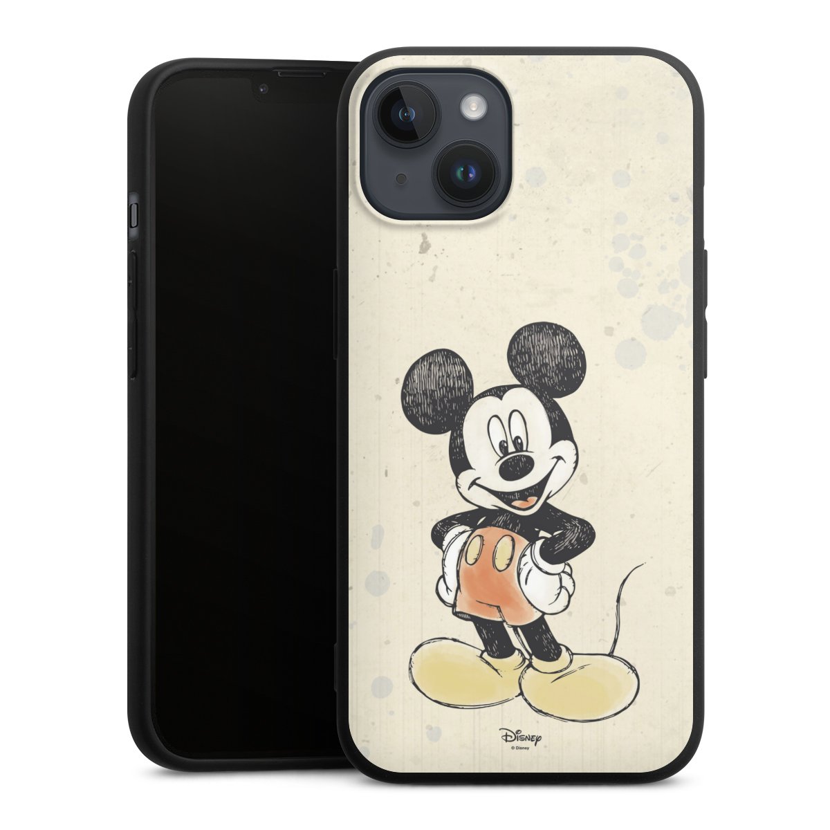 iPhone 14 Plus Handy Premium Silikon Hülle Handyhülle schwarz Case Water Colour Mickey & Minnie Mouse Official Licensed Product Silikon Premium Case