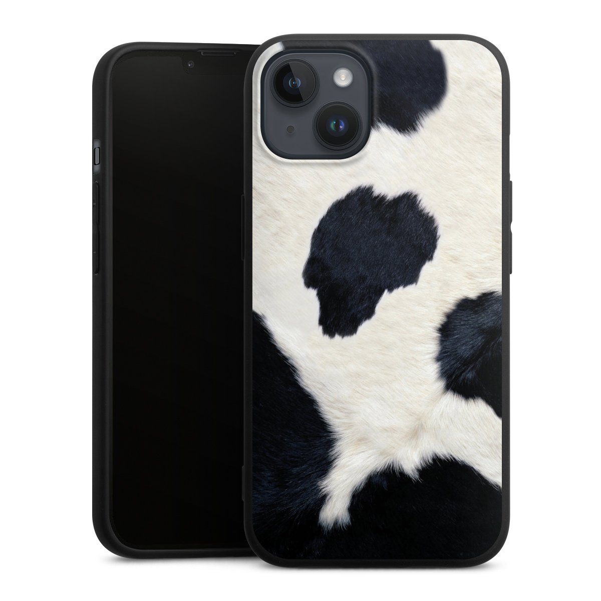 iPhone 14 Plus Handy Premium Silikon Hülle Handyhülle schwarz Case Animal Look Animal Print Cow Skin Silikon Premium Case