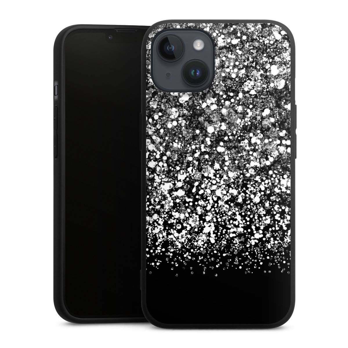 iPhone 14 Plus Handy Premium Silikon Hülle Handyhülle schwarz Case Glitzer Snowflake Muster Silikon Premium Case