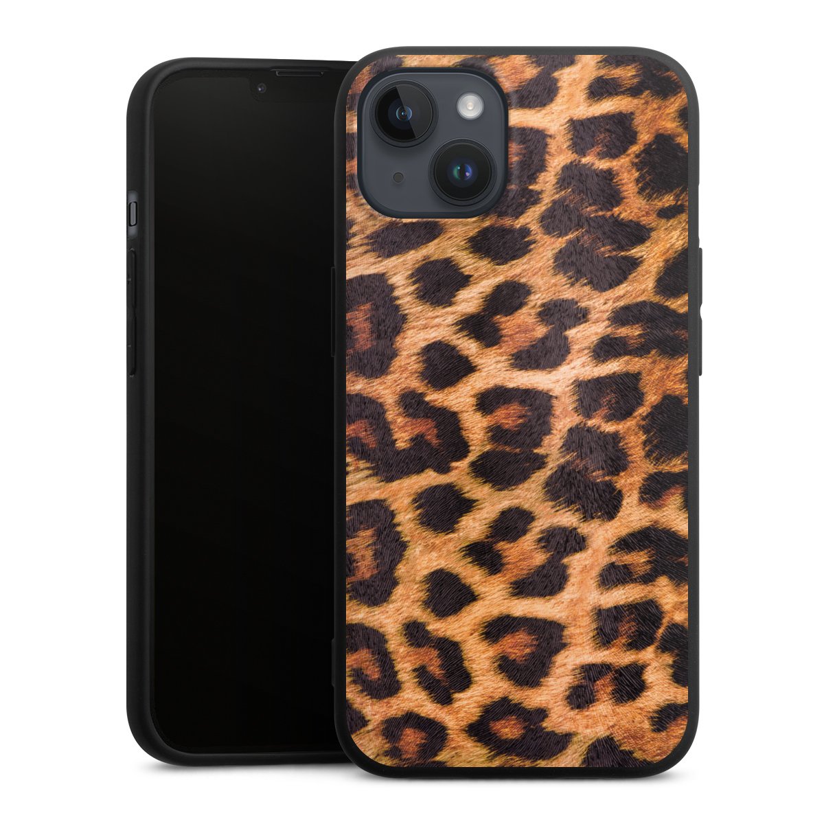 iPhone 14 Plus Handy Premium Silikon Hülle Handyhülle schwarz Case Animal Print Leopard Fur Silikon Premium Case