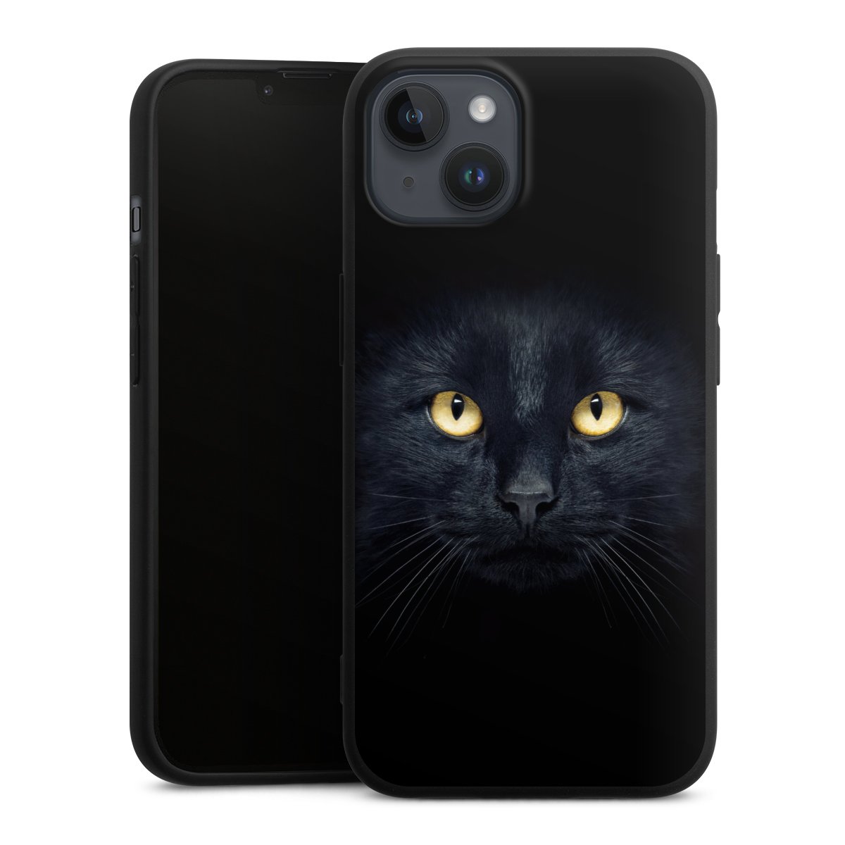 iPhone 14 Plus Handy Premium Silikon Hülle Handyhülle schwarz Case Eye Cat Black Silikon Premium Case