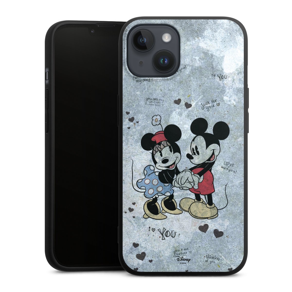 iPhone 14 Plus Handy Premium Silikon Hülle Handyhülle schwarz Case Mickey & Minnie Mouse Vintage Disney Silikon Premium Case