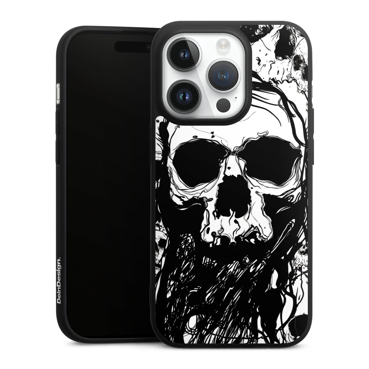 iPhone 14 Pro Handy Premium Silikon Hülle Handyhülle schwarz Case Totenkopf Halloween Silikon Premium Case