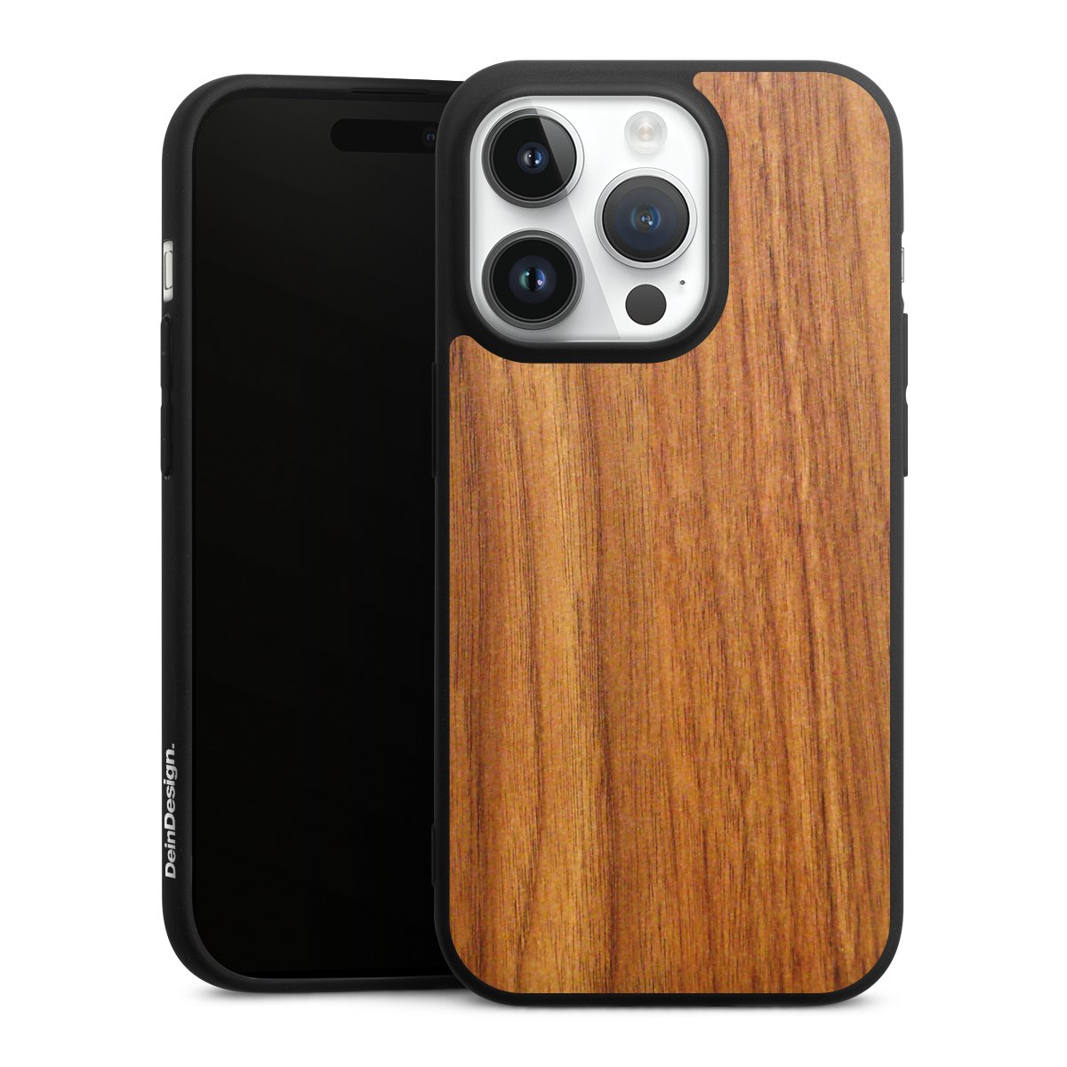 iPhone 14 Pro Handy Premium Silikon Hülle Handyhülle schwarz Case Wood Larch Wooden Look Silikon Premium Case