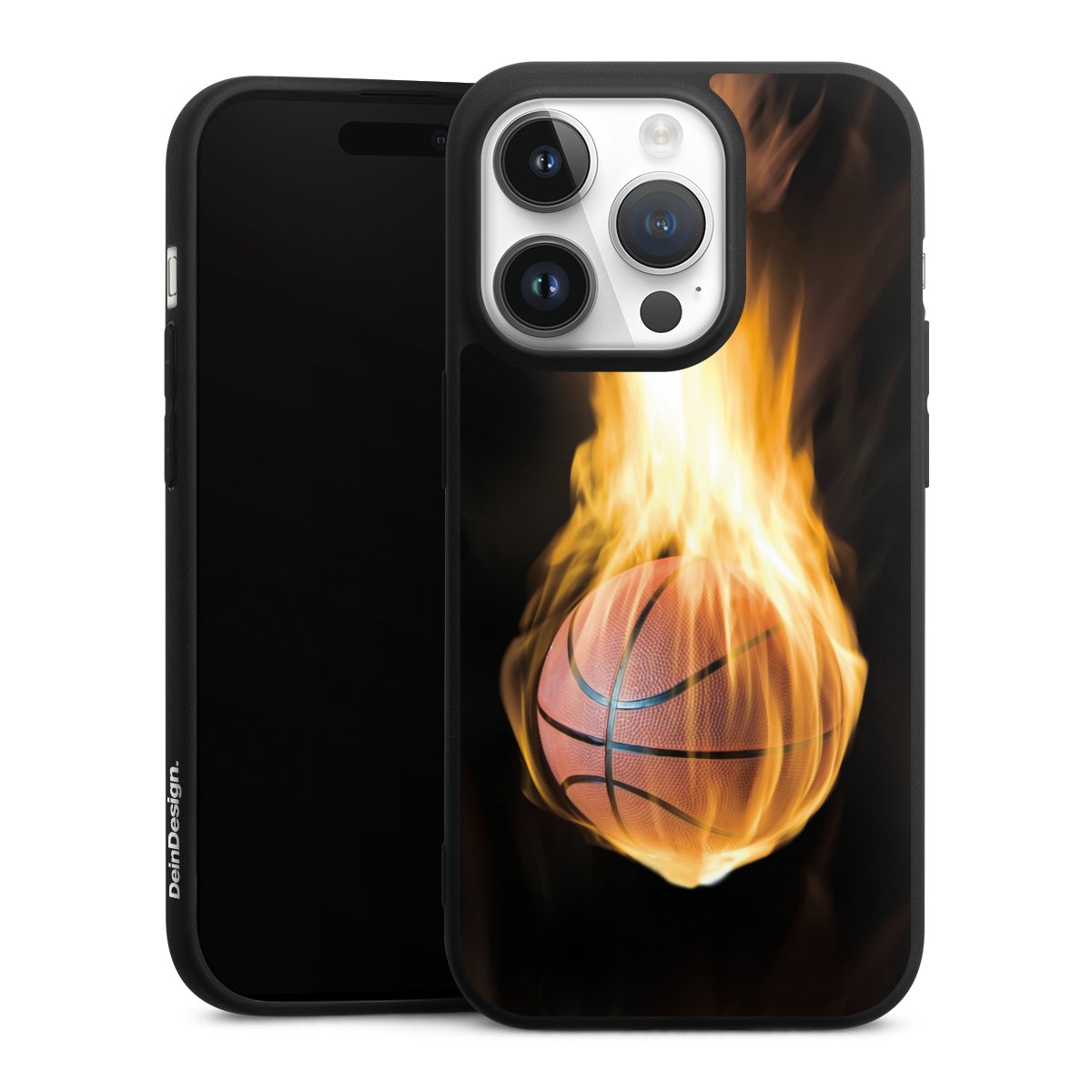 iPhone 14 Pro Handy Premium Silikon Hülle Handyhülle schwarz Case Basketball Sports Fire Silikon Premium Case