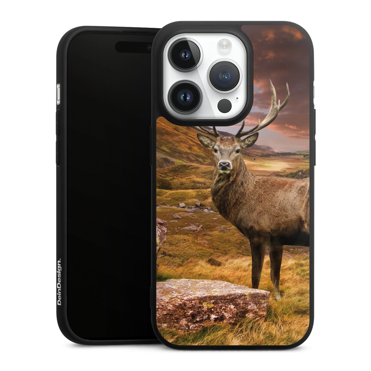 iPhone 14 Pro Handy Premium Silikon Hülle Handyhülle schwarz Case Meadow Mountain Deer Silikon Premium Case