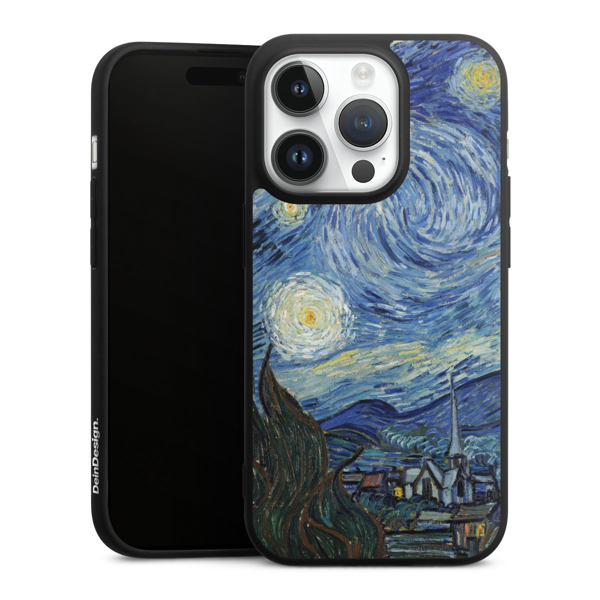 iPhone 14 Pro Handy Premium Silikon Hülle Handyhülle schwarz Case The Starry Night Kunst Vincent Van Gogh Silikon Premium Case