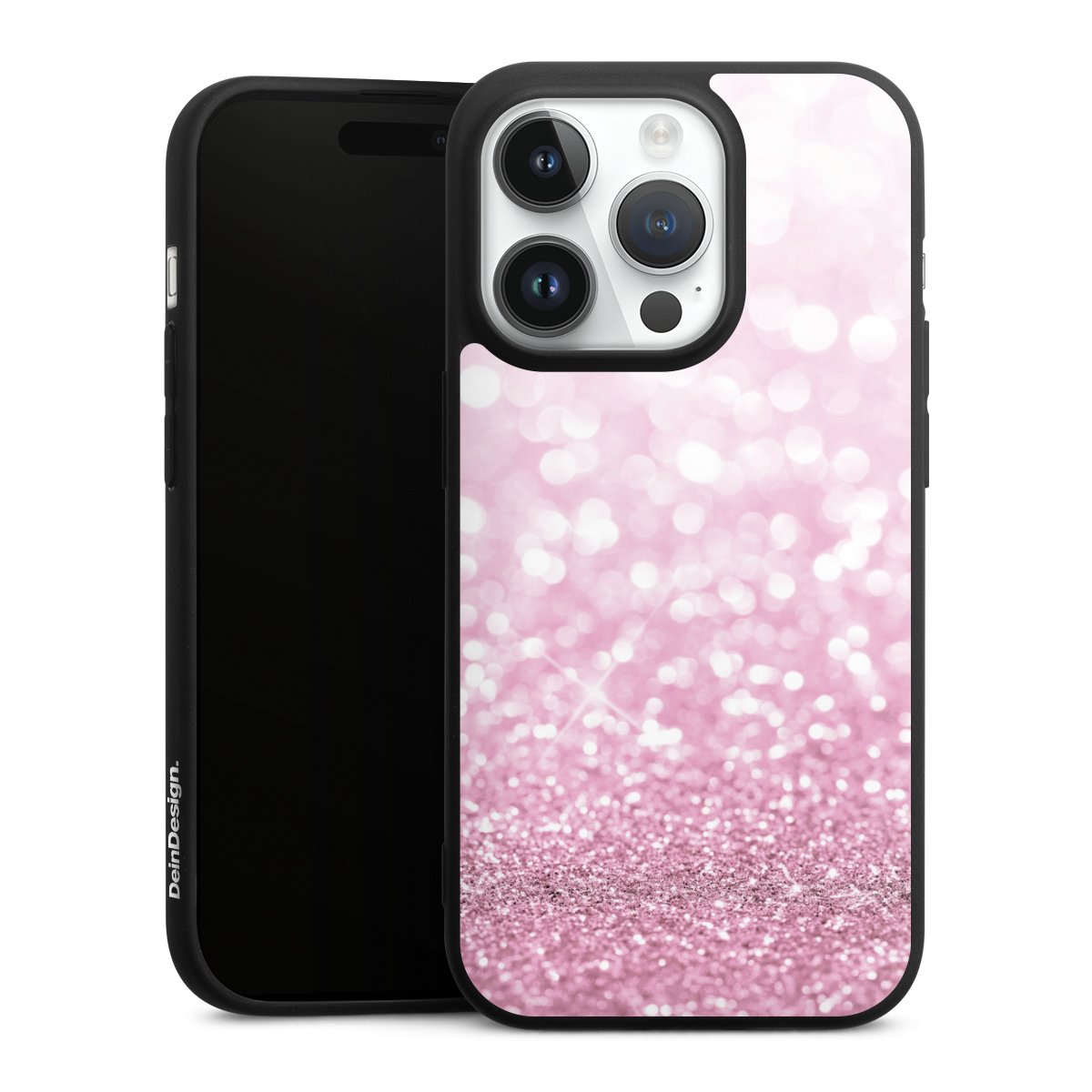 iPhone 14 Pro Handy Premium Silikon Hülle Handyhülle schwarz Case Glitzer Pink Shine Silikon Premium Case