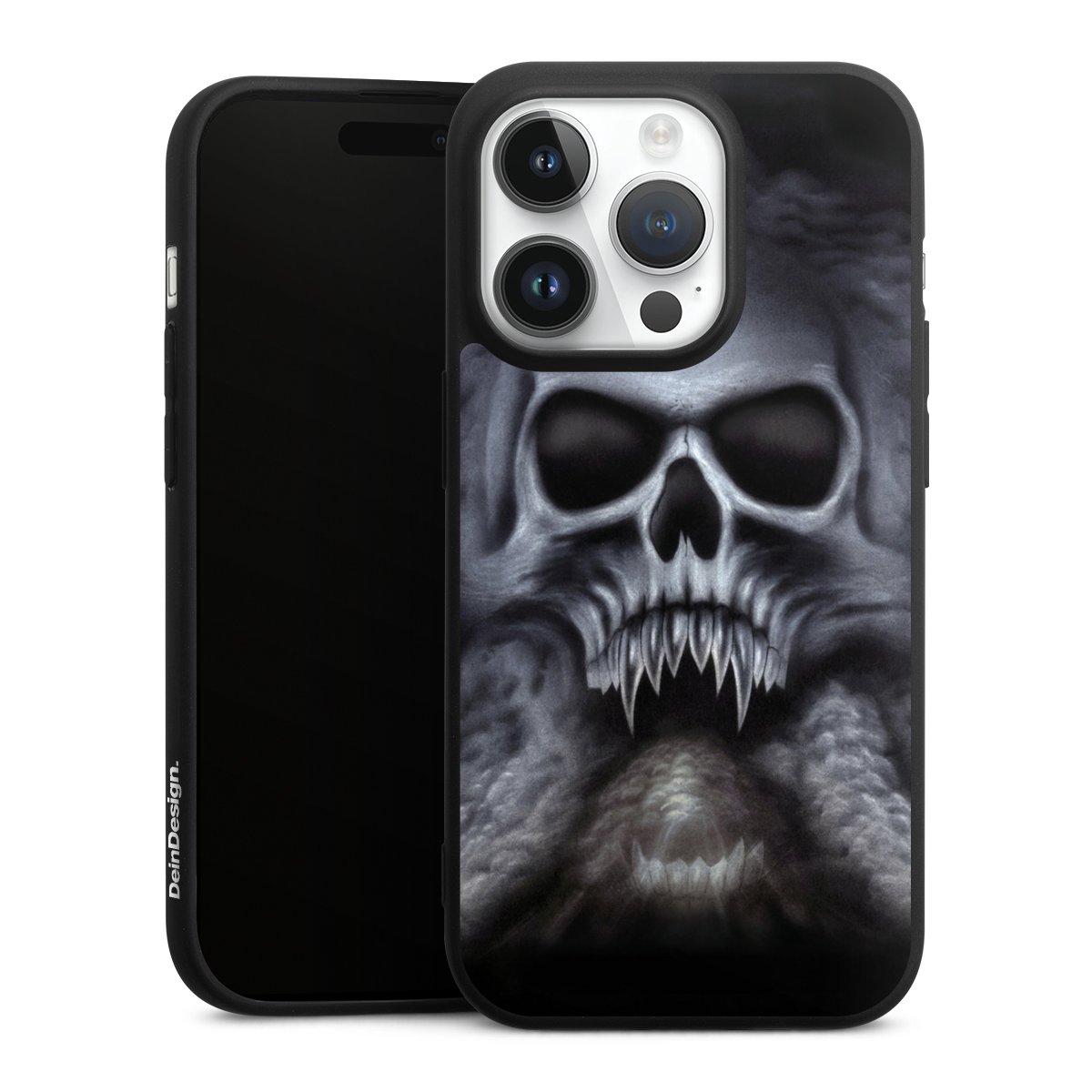 iPhone 14 Pro Handy Premium Silikon Hülle Handyhülle schwarz Case Totenkopf Skull Silikon Premium Case