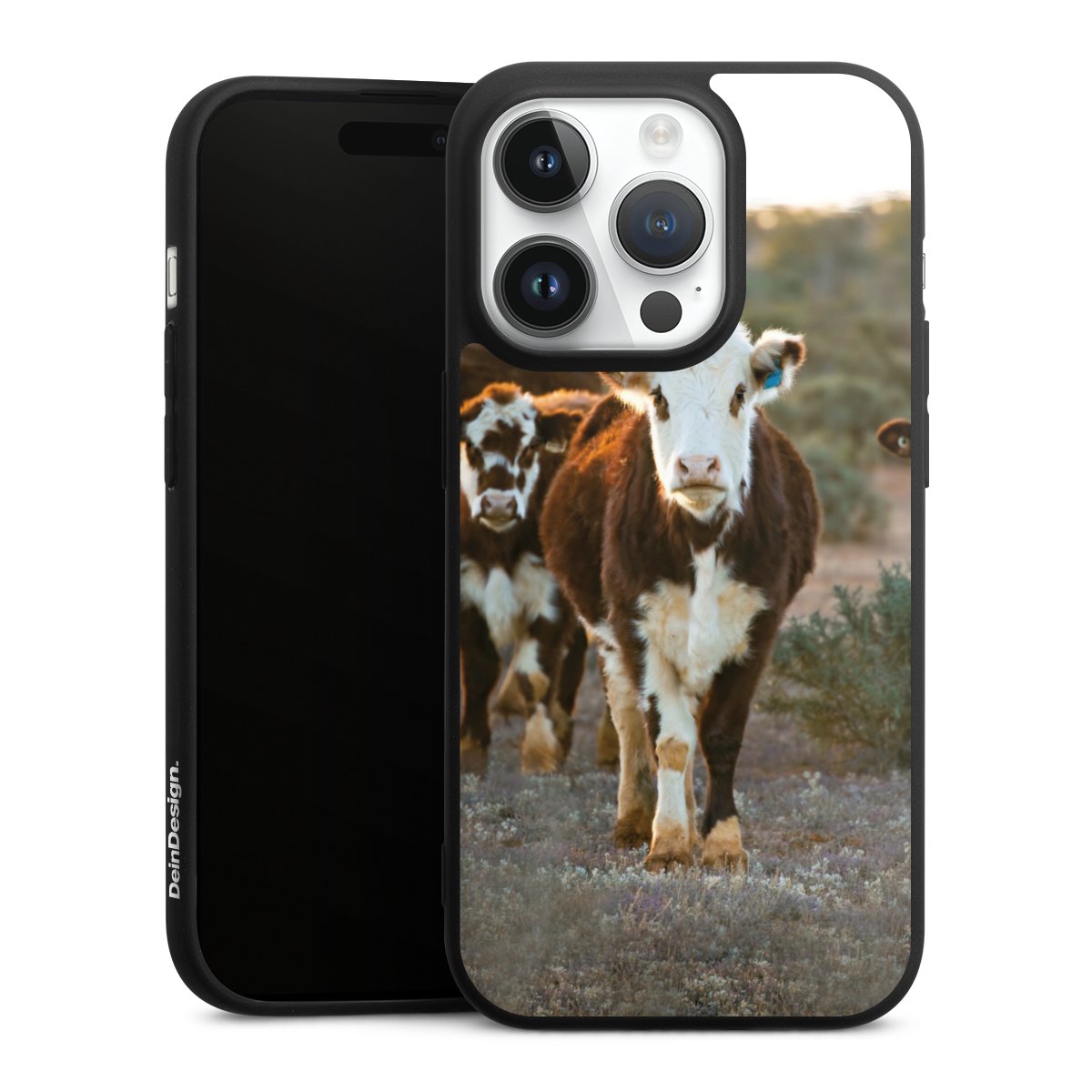 iPhone 14 Pro Handy Premium Silikon Hülle Handyhülle schwarz Case Cow Farmer Calf Silikon Premium Case