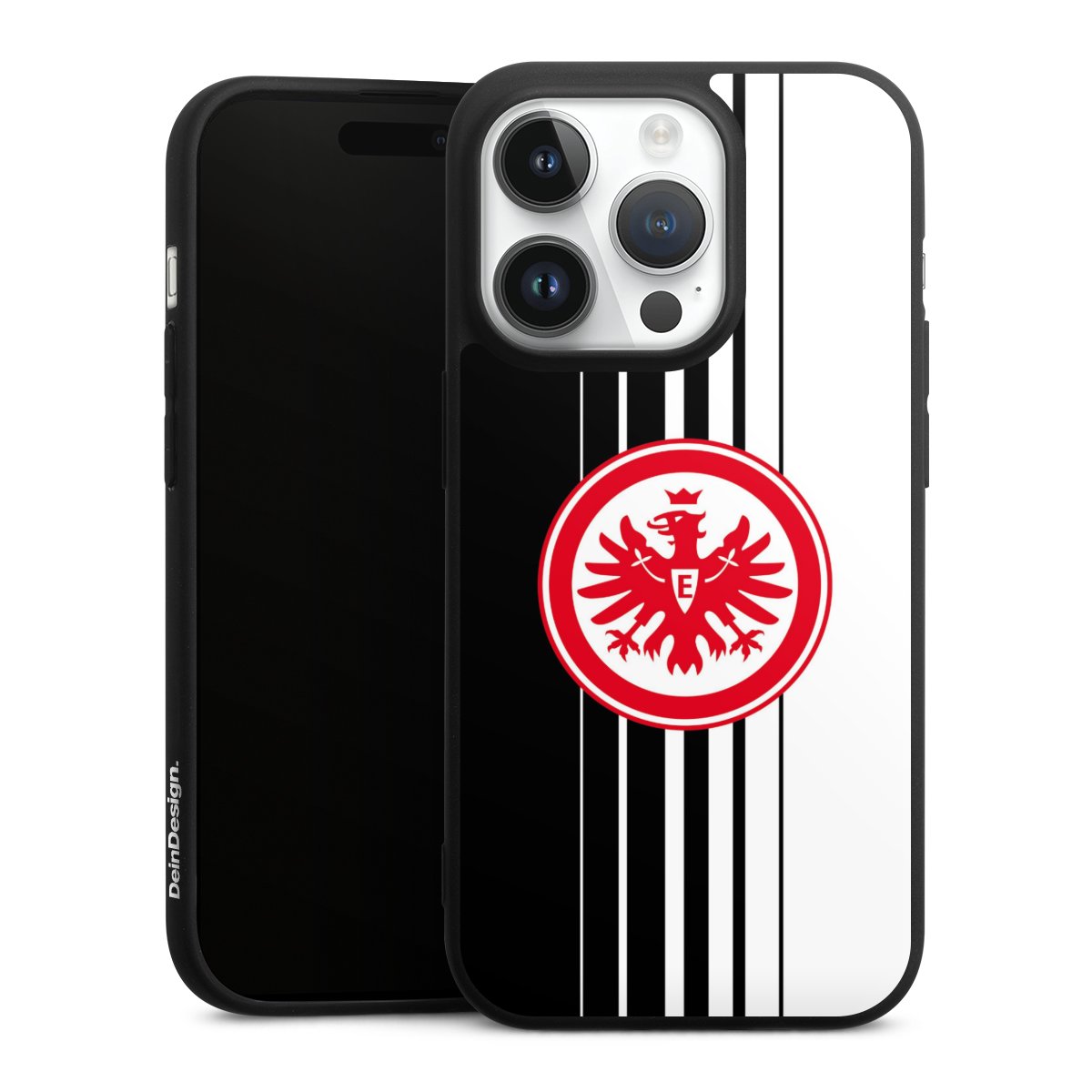 iPhone 14 Pro Handy Premium Silikon Hülle Handyhülle schwarz Case Stripes Eintracht Frankfurt Official Licensed Product Silikon Premium Case