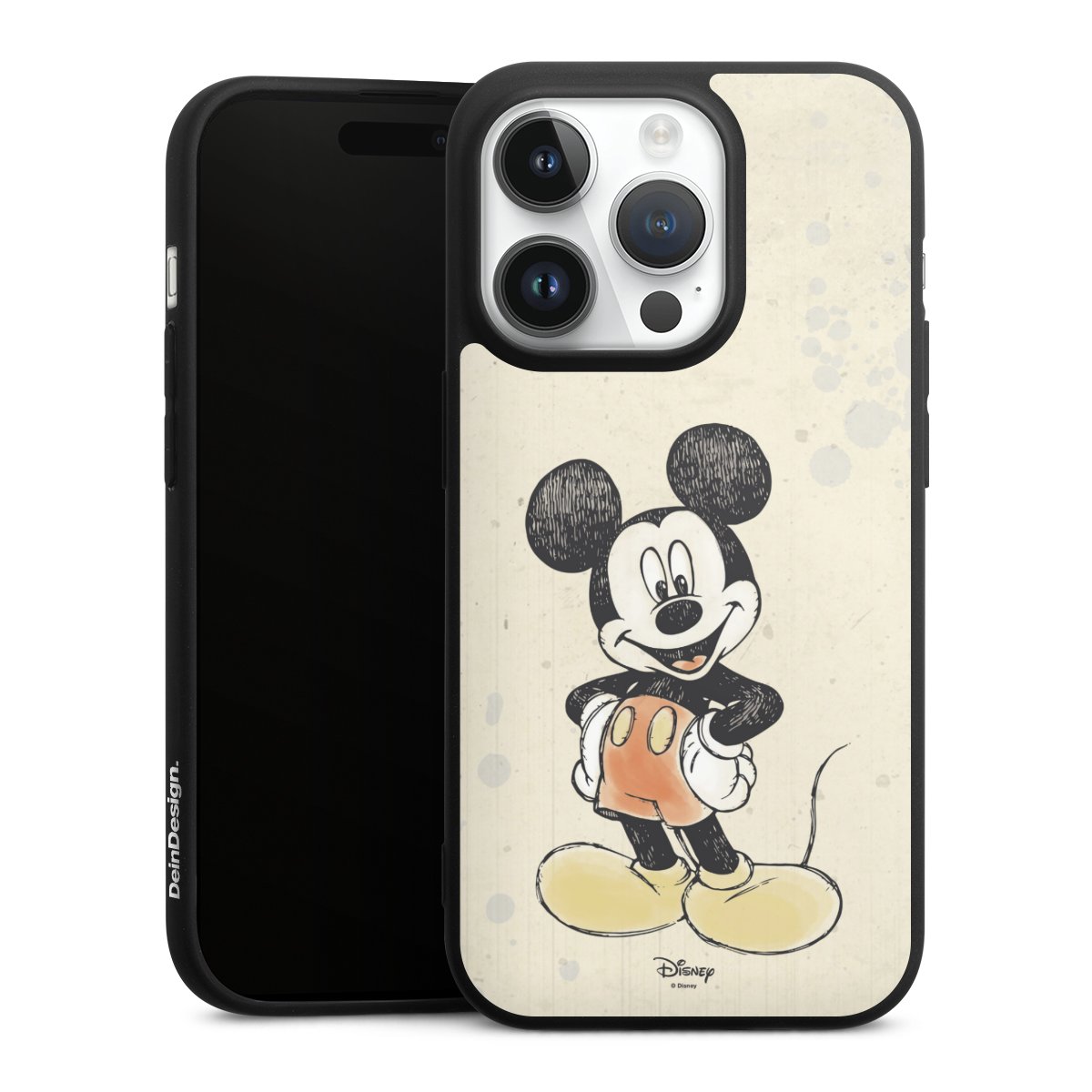 iPhone 14 Pro Handy Premium Silikon Hülle Handyhülle schwarz Case Water Colour Mickey & Minnie Mouse Official Licensed Product Silikon Premium Case