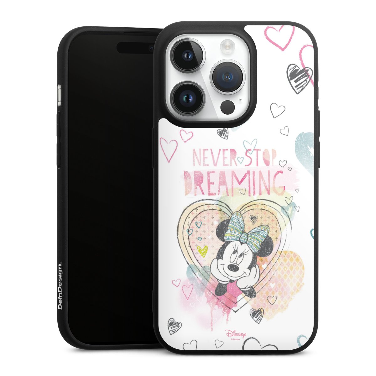 iPhone 14 Pro Handy Premium Silikon Hülle Handyhülle schwarz Case Disney Official Licensed Product Minnie Mouse Silikon Premium Case