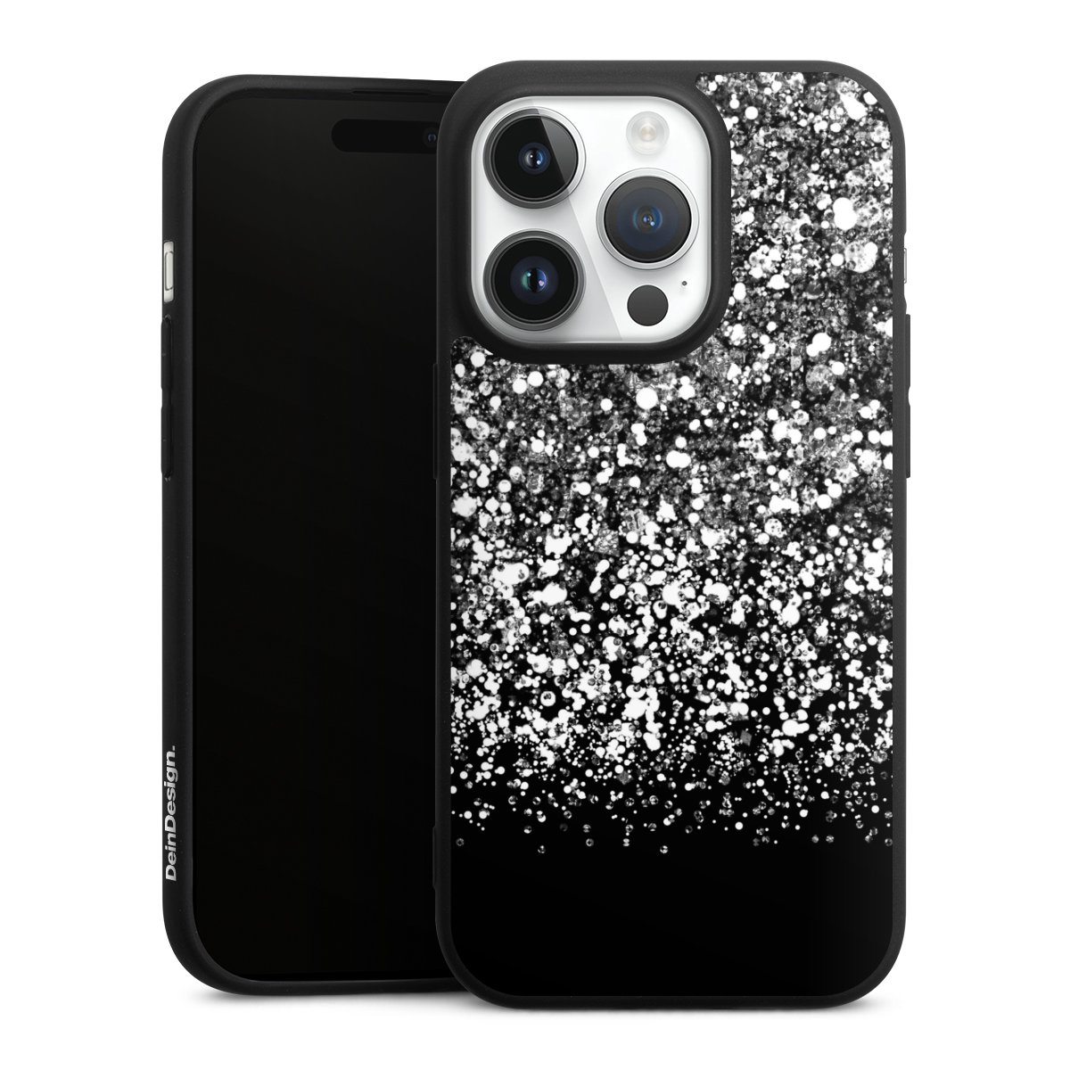 iPhone 14 Pro Handy Premium Silikon Hülle Handyhülle schwarz Case Glitzer Snowflake Muster Silikon Premium Case