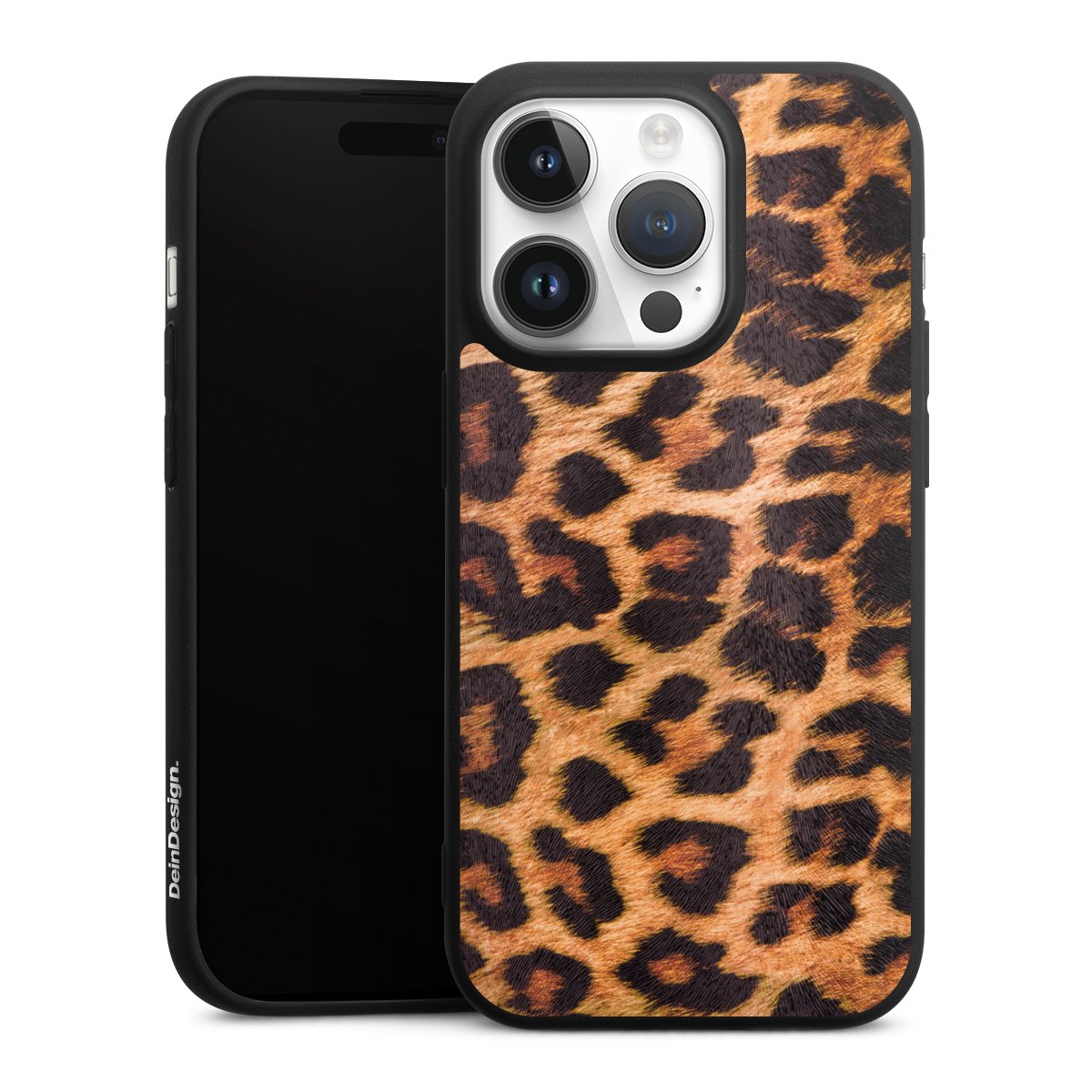 iPhone 14 Pro Handy Premium Silikon Hülle Handyhülle schwarz Case Animal Print Leopard Fur Silikon Premium Case