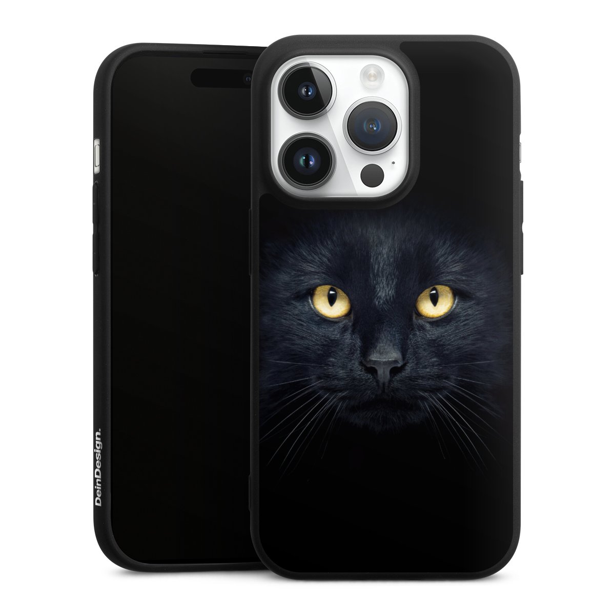 iPhone 14 Pro Handy Premium Silikon Hülle Handyhülle schwarz Case Eye Cat Black Silikon Premium Case