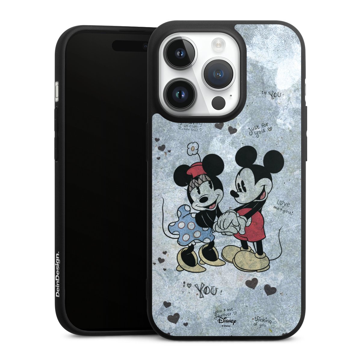 iPhone 14 Pro Handy Premium Silikon Hülle Handyhülle schwarz Case Mickey & Minnie Mouse Vintage Disney Silikon Premium Case