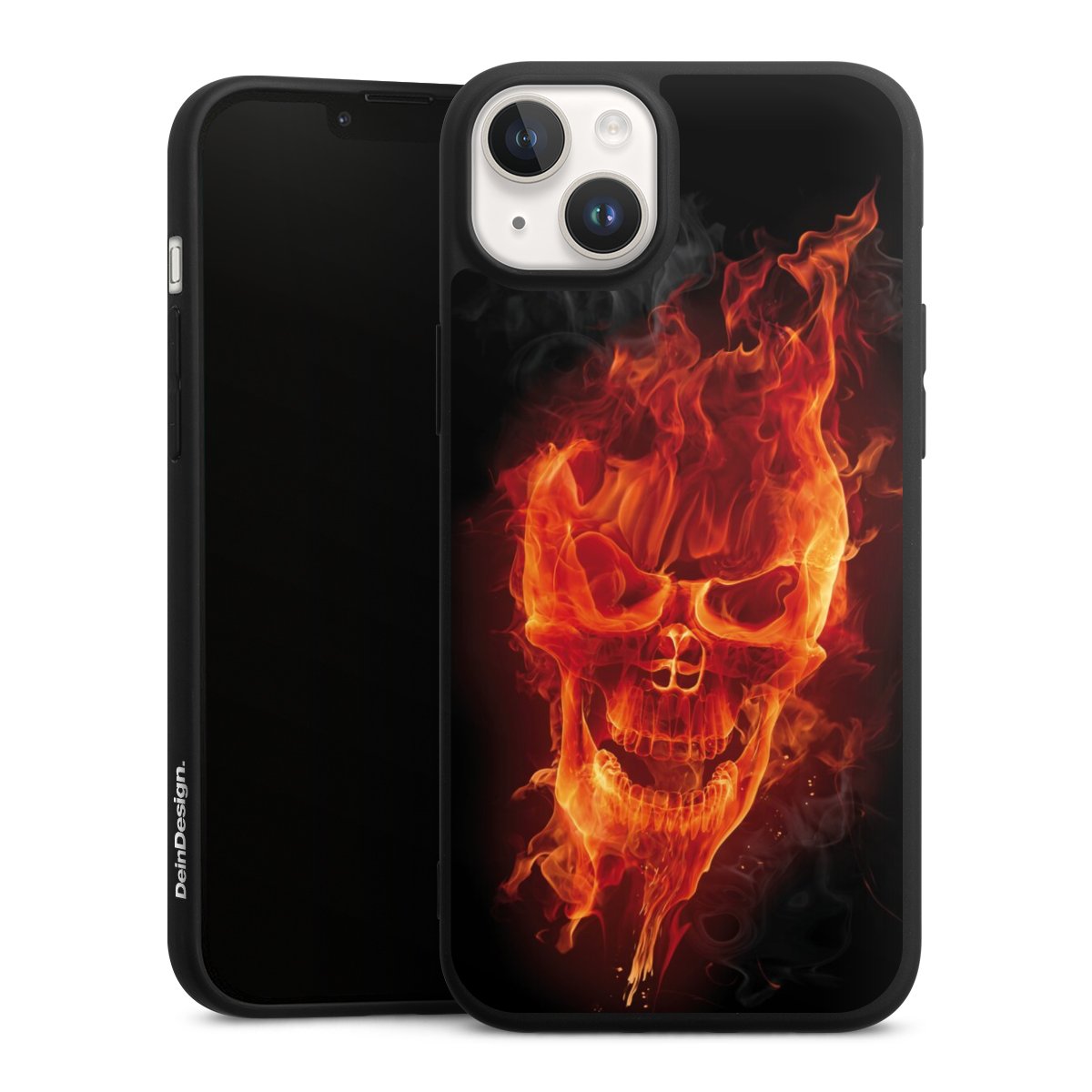 iPhone 14 Handy Premium Silikon Hülle Handyhülle schwarz Case Totenkopf Skull Fire Silikon Premium Case