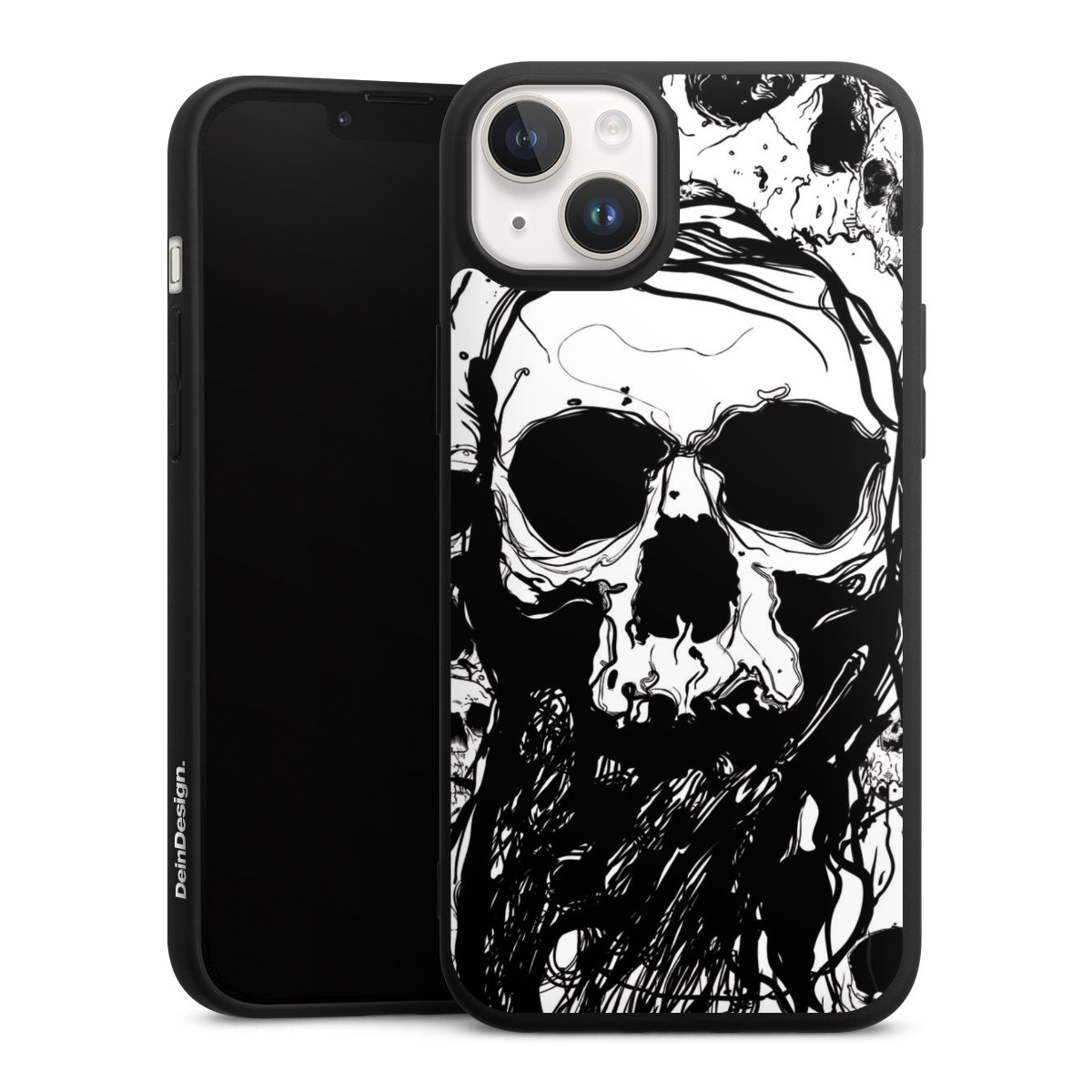 iPhone 14 Handy Premium Silikon Hülle Handyhülle schwarz Case Totenkopf Halloween Silikon Premium Case