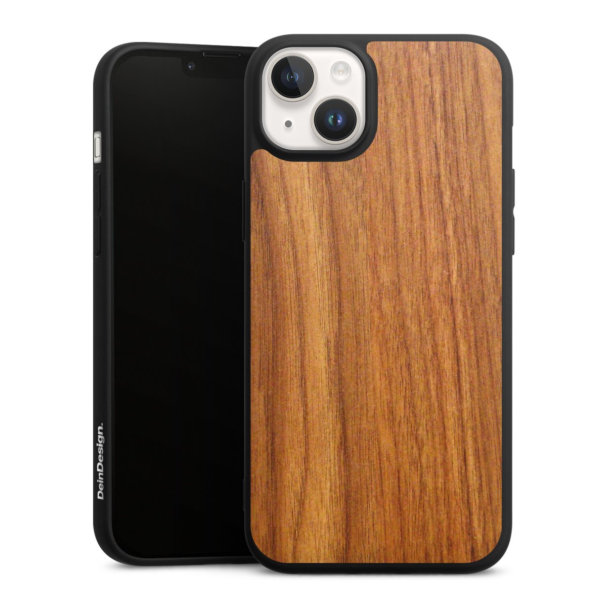 iPhone 14 Handy Premium Silikon Hülle Handyhülle schwarz Case Wood Larch Wooden Look Silikon Premium Case