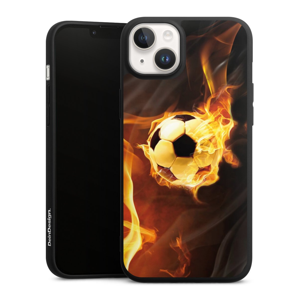 iPhone 14 Handy Premium Silikon Hülle Handyhülle schwarz Case Ball Fire Soccer Silikon Premium Case