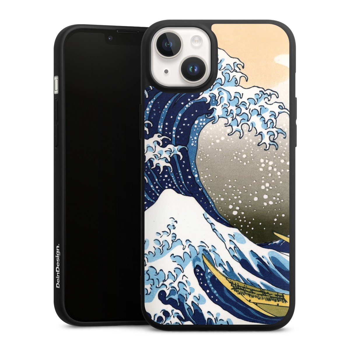 iPhone 14 Handy Premium Silikon Hülle Handyhülle schwarz Case Kunst Katsushika Hokusai Die Große Welle Vor Kanagawa Silikon Premium Case