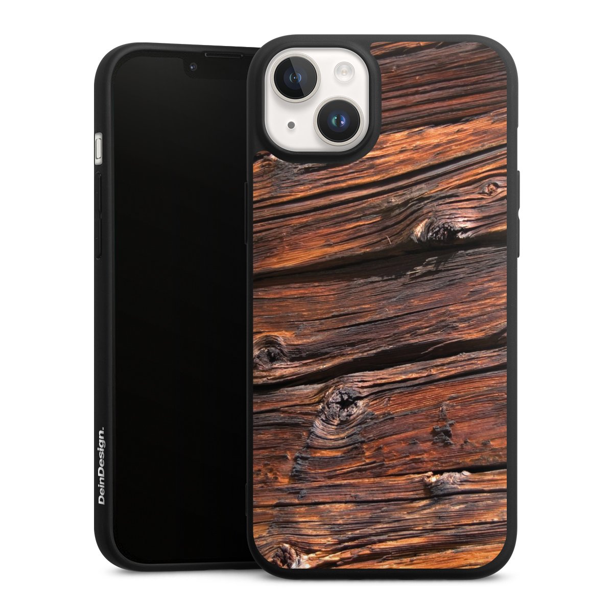 iPhone 14 Handy Premium Silikon Hülle Handyhülle schwarz Case Beams Wooden Look Wood Silikon Premium Case