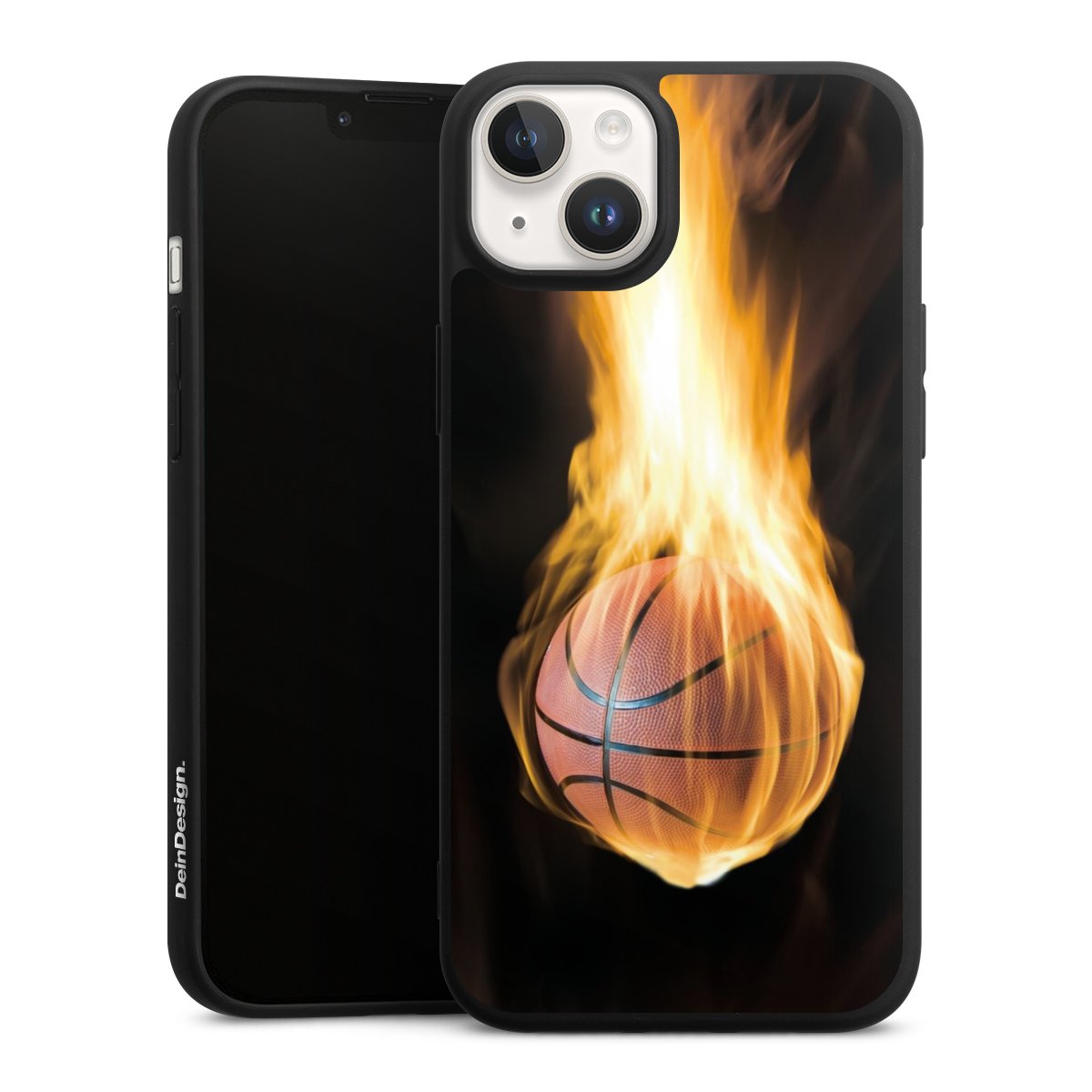 iPhone 14 Handy Premium Silikon Hülle Handyhülle schwarz Case Basketball Sports Fire Silikon Premium Case