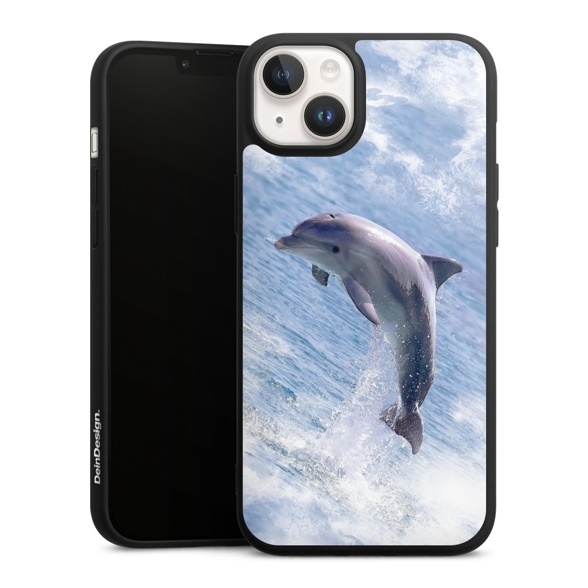 iPhone 14 Handy Premium Silikon Hülle Handyhülle schwarz Case Dolphin Ocean Wale Silikon Premium Case