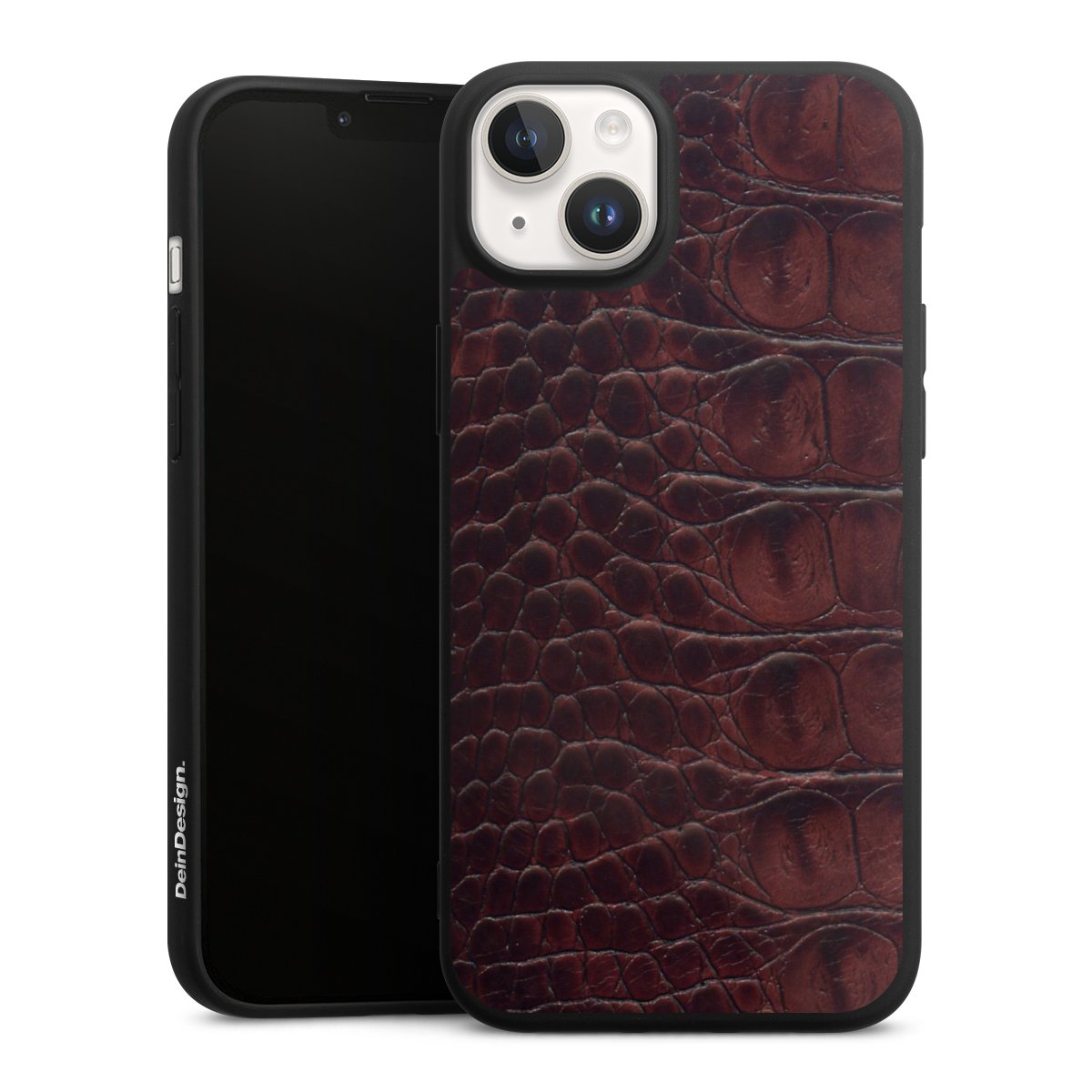 iPhone 14 Handy Premium Silikon Hülle Handyhülle schwarz Case Crocodile Animal Print Leather Silikon Premium Case