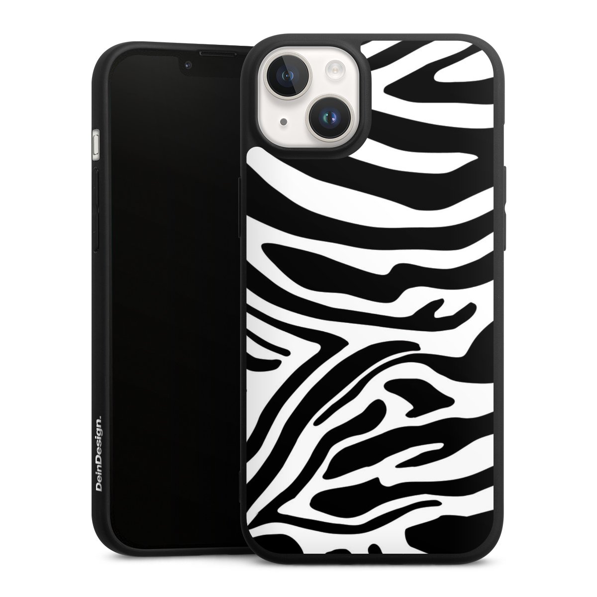 iPhone 14 Handy Premium Silikon Hülle Handyhülle schwarz Case Zebra Animal Look Animal Print Silikon Premium Case