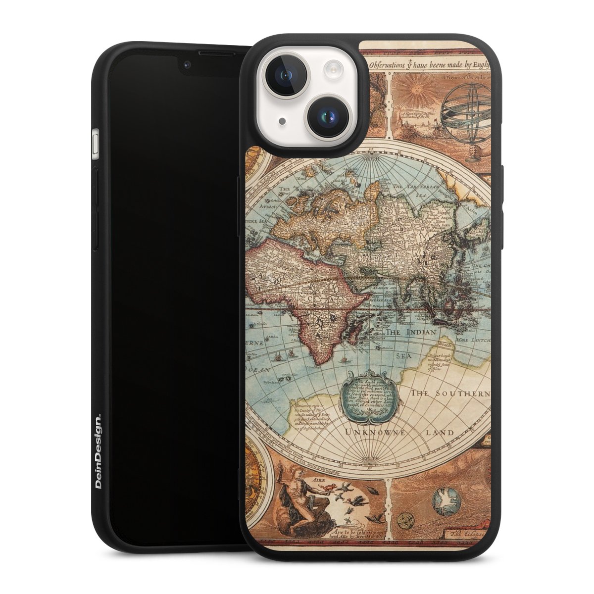 iPhone 14 Handy Premium Silikon Hülle Handyhülle schwarz Case World Map Vintage Map Silikon Premium Case