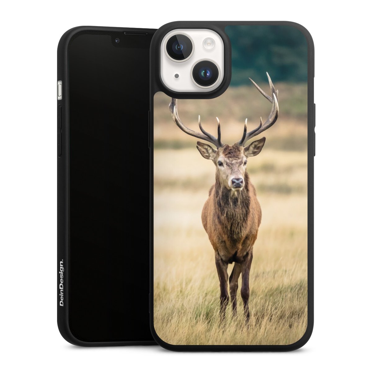 iPhone 14 Handy Premium Silikon Hülle Handyhülle schwarz Case Deer Meadow Forrest Silikon Premium Case