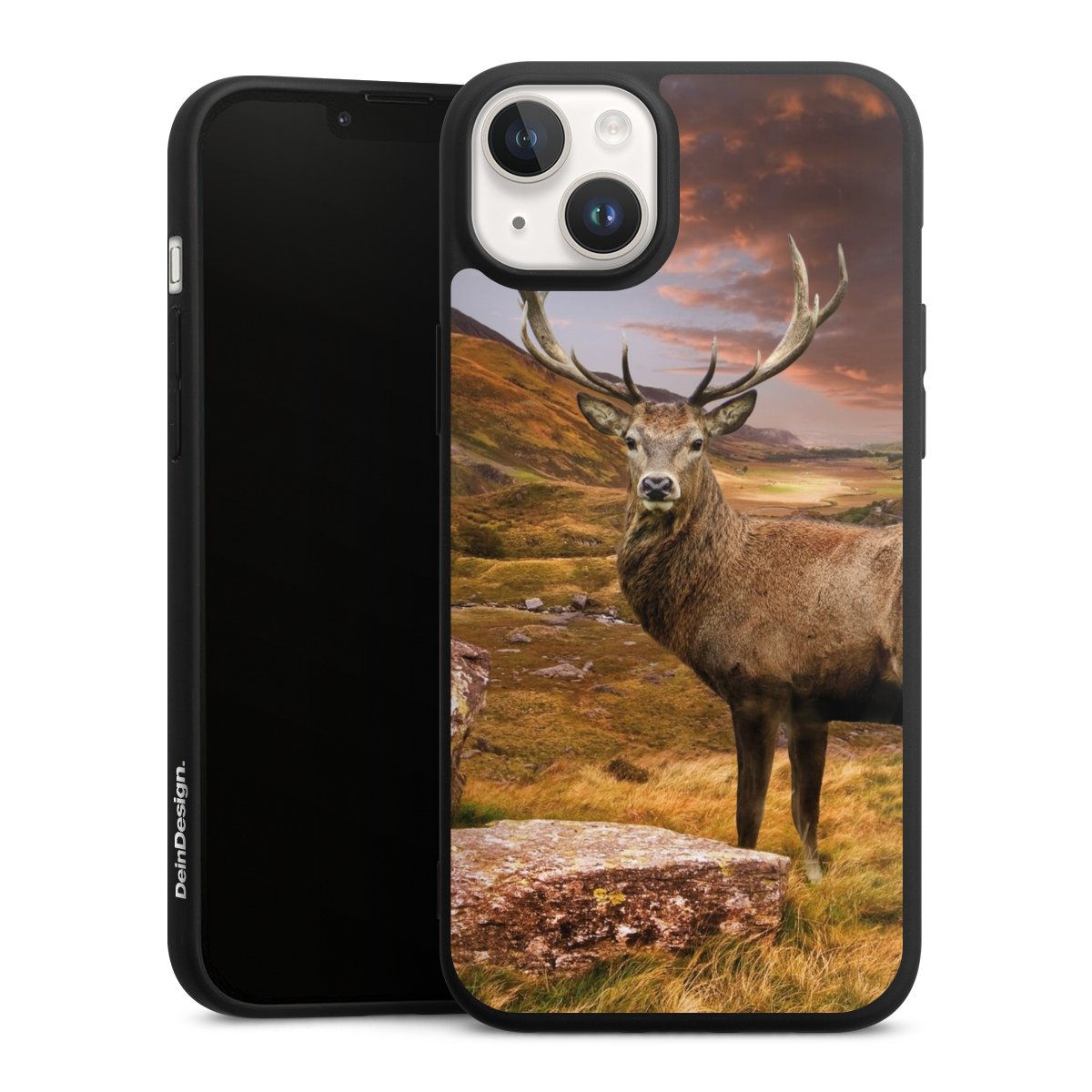 iPhone 14 Handy Premium Silikon Hülle Handyhülle schwarz Case Meadow Mountain Deer Silikon Premium Case