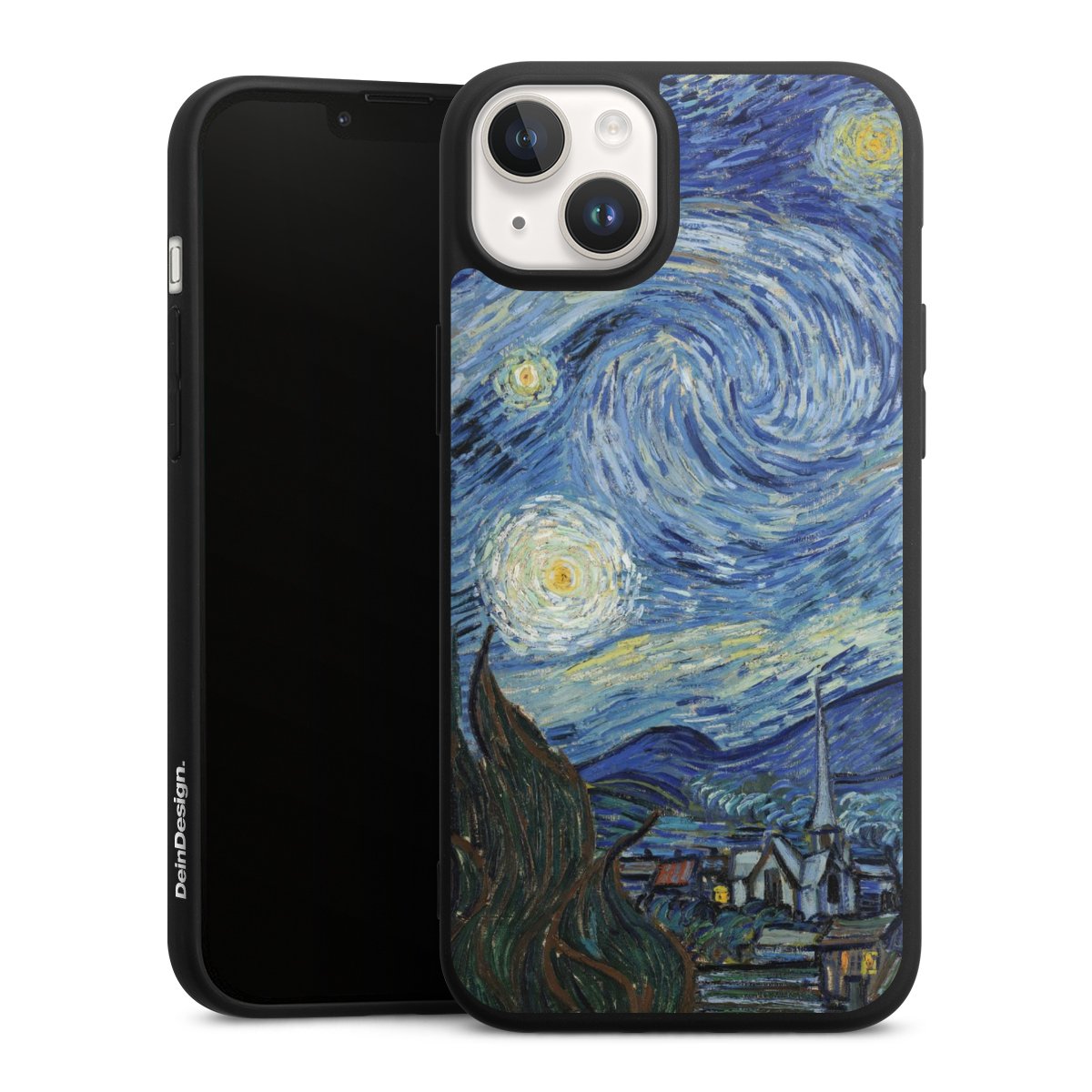 iPhone 14 Handy Premium Silikon Hülle Handyhülle schwarz Case The Starry Night Kunst Vincent Van Gogh Silikon Premium Case