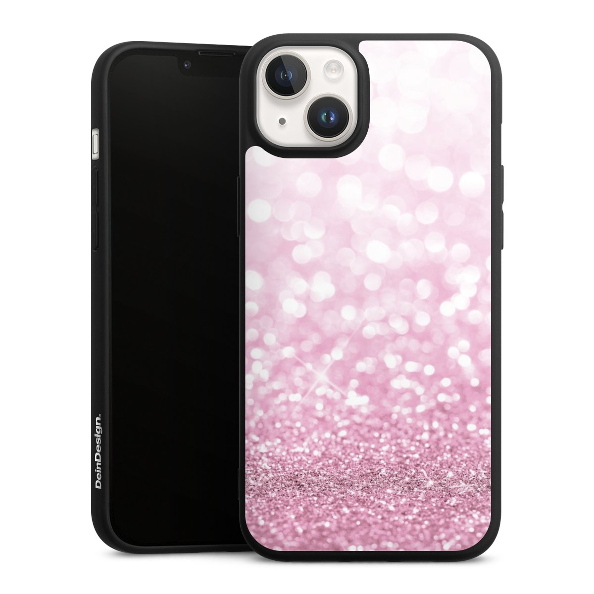 iPhone 14 Handy Premium Silikon Hülle Handyhülle schwarz Case Glitzer Pink Shine Silikon Premium Case