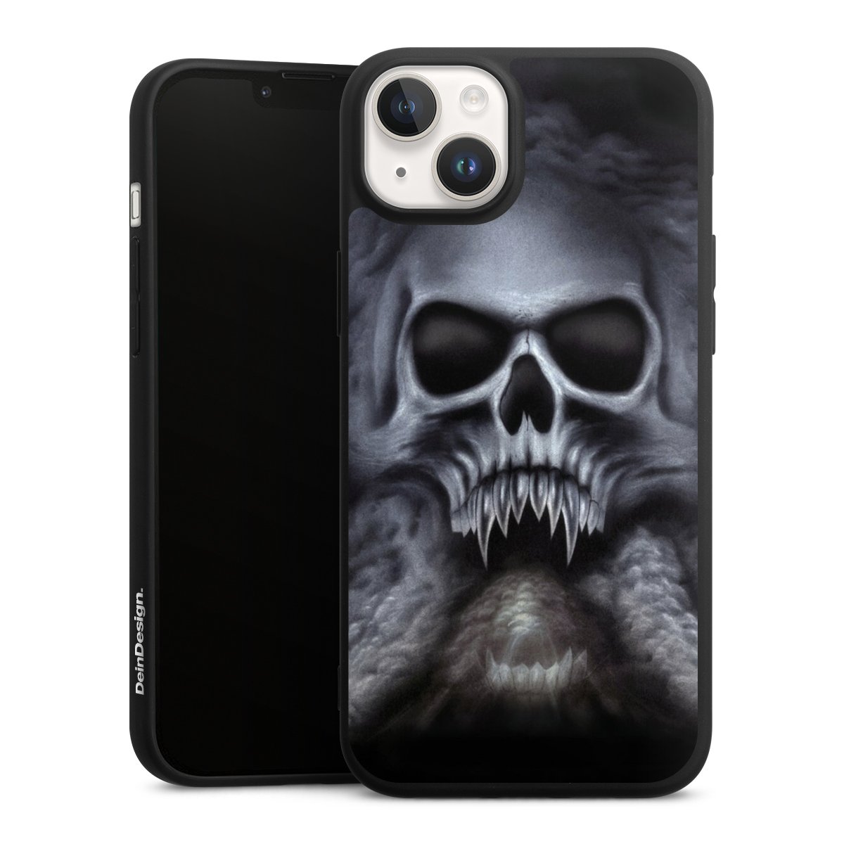 iPhone 14 Handy Premium Silikon Hülle Handyhülle schwarz Case Totenkopf Skull Silikon Premium Case