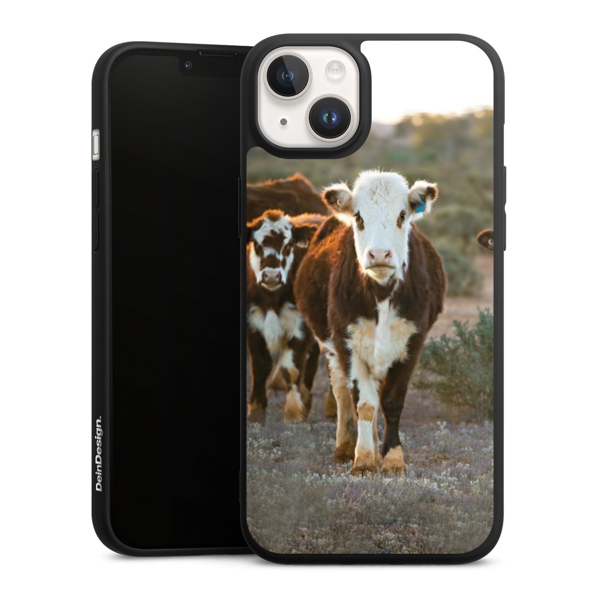 iPhone 14 Handy Premium Silikon Hülle Handyhülle schwarz Case Cow Farmer Calf Silikon Premium Case