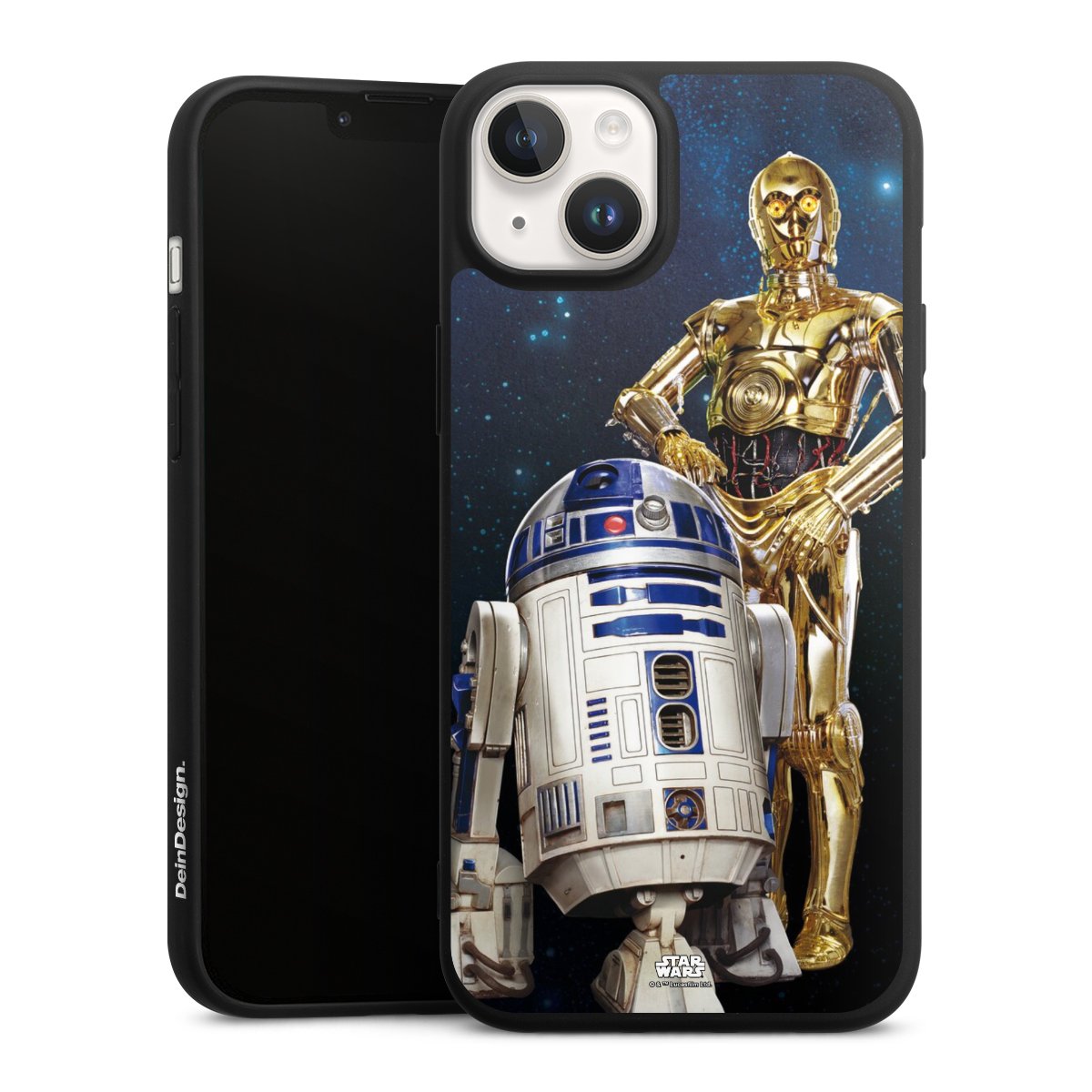 iPhone 14 Handy Premium Silikon Hülle Handyhülle schwarz Case Weltall Star Wars R2d2 Silikon Premium Case