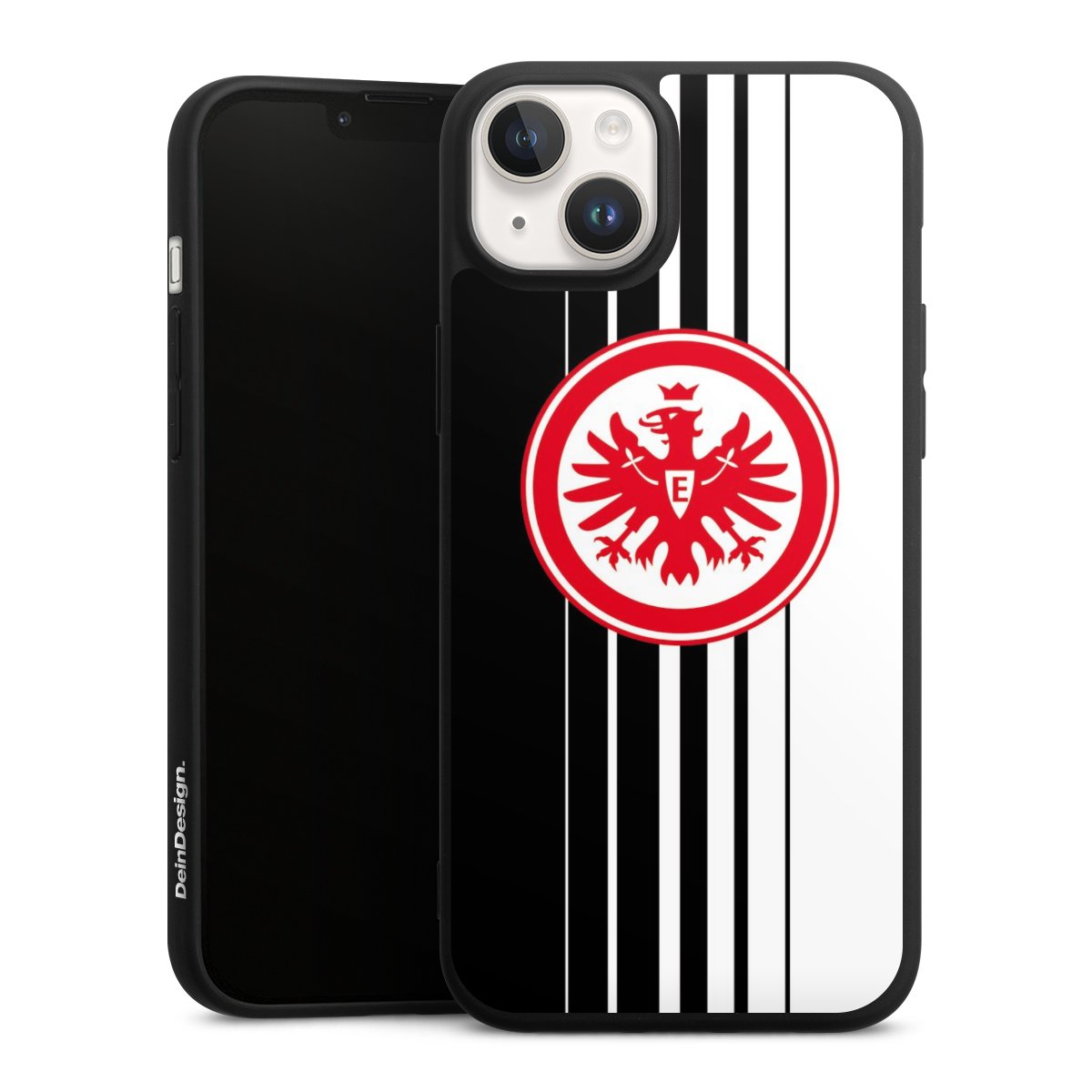 iPhone 14 Handy Premium Silikon Hülle Handyhülle schwarz Case Stripes Eintracht Frankfurt Official Licensed Product Silikon Premium Case